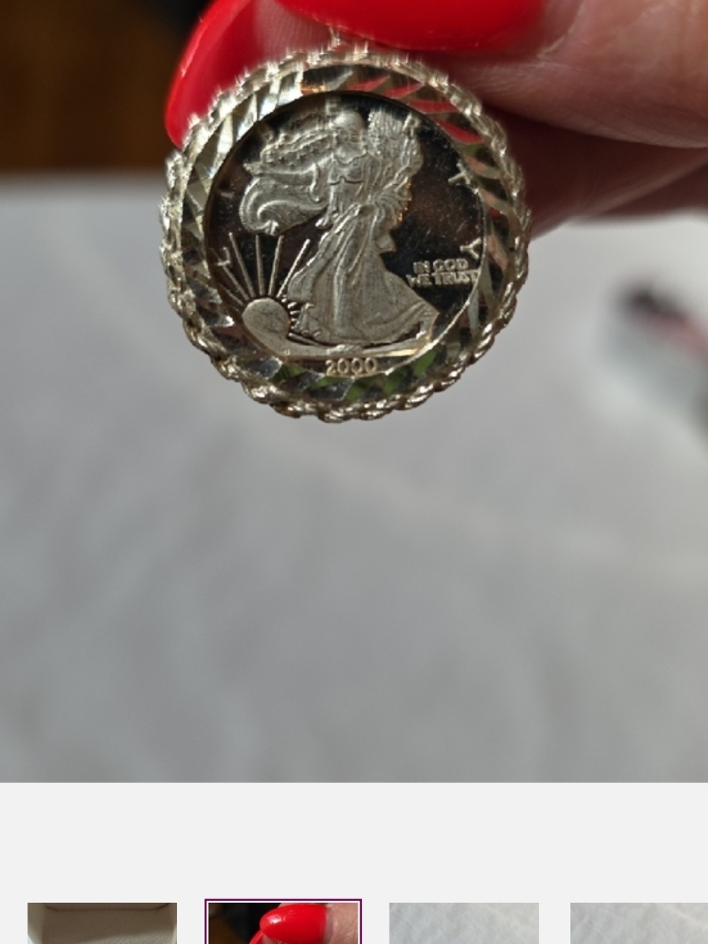 NWOT 2000 Walking Liberty Sterling Silver Coin Pendant - Picture 2 of 7